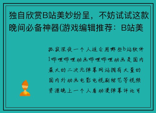 独自欣赏B站美妙纷呈，不妨试试这款晚间必备神器(游戏编辑推荐：B站美妙纷呈的晚间必备神器)